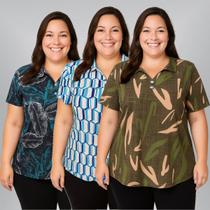 Kit 3 Blusas Camiseta Femininas Básica Gola Polo