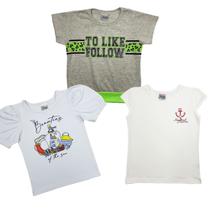 Kit 3 Blusas Camiseta Roupa Infantil de Menina