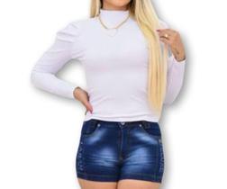 Kit 3 blusas canelada feminina manga longa princesa gola alta elegante