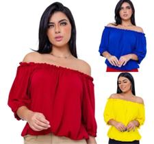 Kit 3 Blusas Ciganinha Manga Curta Feminina Ombro A Ombro