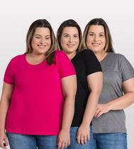 Kit 3 Blusas Comfort Básica em Malha de Viscose com Elastano