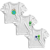 Kit 3 Blusas Cropped Tshirt Camiseta Feminina Blusinha