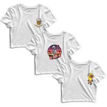 Kit 3 Blusas Cropped Tshirt Camiseta Feminina Blusinha