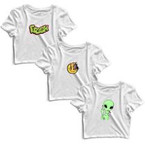 Kit 3 Blusas Cropped Tshirt Camiseta Feminina Blusinha