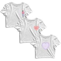 Kit 3 Blusas Cropped Tshirt Camiseta Feminina Blusinha