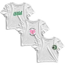 Kit 3 Blusas Cropped Tshirt Camiseta Feminina Blusinha