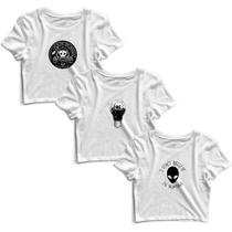 Kit 3 Blusas Cropped Tshirt Camiseta Feminina Blusinha