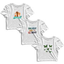 Kit 3 Blusas Cropped Tshirt Camiseta Feminina Blusinha