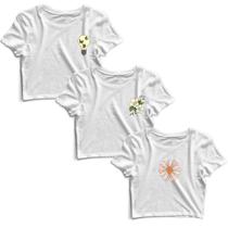 Kit 3 Blusas Cropped Tshirt Camiseta Feminina Blusinha