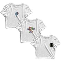 Kit 3 Blusas Cropped Tshirt Camiseta Feminina Blusinha