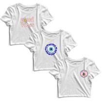 Kit 3 Blusas Cropped Tshirt Camiseta Feminina Blusinha