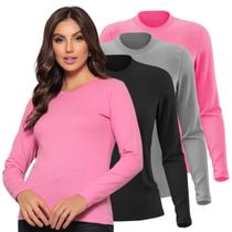 Kit 3 Blusas de Frio Camiseta Feminina Manga Longa Algodão Fafenix