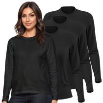 Kit 3 Blusas de Frio Camiseta Feminina Manga Longa Algodão Fafenix