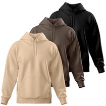 Kit 3 Blusas De Frio Moletom Liso Fechada Bolso Canguru