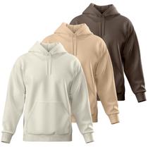 Kit 3 Blusas De Frio Moletom Liso Fechada Bolso Canguru