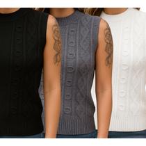 KIT 3 Blusas de Tricô FMF Sem Manga Básica Casual
