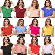Kit 3 Blusas Feminina Casual Evangélica Pérola Manga Babado Cor:CORES SORTIDASTamanho:GG