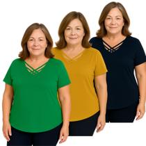 Kit 3 Blusas Feminina Casual Moderna Senhora Plus Soltinhas