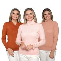 Kit 3 Blusas Feminina de Tricot Manga Longa Tendência Frio 2024