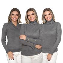 Kit 3 Blusas Feminina de Tricot Manga Longa Tendência Frio 2024