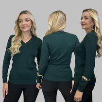 Kit 3 Blusas Feminina Gola V Tricô Macio Sueter Manga Longa Inverno Casual