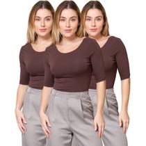 Kit 3 Blusas Feminina Manga 3/4 com Abertura nas Costas