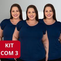 Kit 3 Blusas Feminina Manga Curta Gola Redonda de Viscolycra Modinha Verão Elegante Não Marca