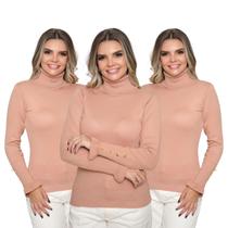 Kit 3 Blusas Feminina Manga Longa com Botão Sueter Tricô Inverno 2024 Kit 3 Blusas Feminina Manga Longa com Botão Sueter Tricô Inverno 2024
