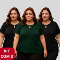 Kit 3 Blusas Feminina Plus Size IdeaI para o Dia Dia Tabalho Noite Festa Soltinha Moda Blogueira