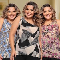 Kit 3 Blusas Feminina Plus Size Liganete Regata Estampada Tamanho:ÚnicoCor:Estampado