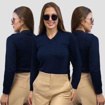 Kit 3 Blusas Feminina Sueter Tricô Macio Gola V Manga Longa Inverno