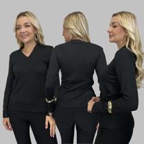Kit 3 Blusas Feminina Sueter Tricô Macio Gola V Manga Longa Inverno