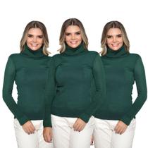 Kit 3 Blusas Feminina Tricô Manga Longa Gola Alta Lã Inverno Casual