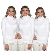 Kit 3 Blusas Feminina Tricô Manga Longa Gola Alta Lã Inverno Casual
