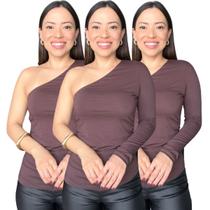 Kit 3 Blusas Feminina Um Ombro Só Mula Manca Manga Longa
