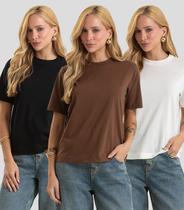 Kit 3 Blusas Femininas Básicas Dianna Lisas Sortida Kit 3 Blusas Femininas Básicas Dianna Lisas Sortida