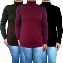 Kit 3 Blusas Femininas Cacharrel Manga Longa Soltinhas Lisas Cores Sortidas Malha Crepe Pp Plus Size