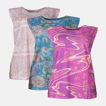 Kit 3 Blusas Femininas Regata Malha Senhora Verão Estampada