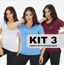 Kit 3 Blusas Fitness Dry Fit Feminina Tampa Bumbum Fenda Lateral Academia Treino Furadinha Manga Curta Gola Redonda