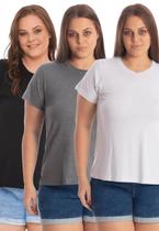 Kit 3 blusas gola redonda plus size 3013.k3