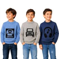 Kit 3 Blusas Lã Infantil Menino Sueter Tricôt Premium 0 a 12 anos Kit 3 Blusas Lã Infantil Menino Sueter Tricôt Premium 0 a 12 anos