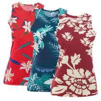 Kit 3 Blusas Liganete Regata Feminina Estampada Gola Redonda