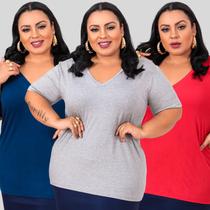 Kit 3 Blusas Manga Curta Plus Size