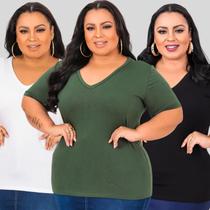 Kit 3 Blusas Manga Curta Plus Size