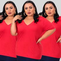 Kit 3 Blusas Manga Curta Plus Size