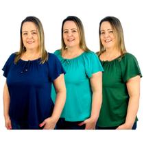 Kit 3 Blusas Moda Ciganinha Lisas Manga Curta Gola Ombro a Ombro