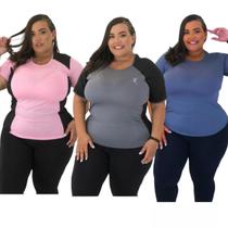 Kit 3 Blusas Plus Size Feminina Academia Confortável e Fresquinha Ideal Para Corrida e Caminhada