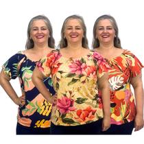 Kit 3 Blusas Plus Size Moda Ciganinha Ombro a Ombro Estampadas