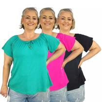 Kit 3 Blusas Plus Size Ombro a Ombro Moda Ciganinha Lisas