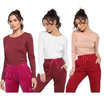 Kit 3 Blusas Rainha Casual Elastic Feminina